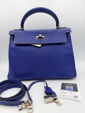 HERMES KELLY 28, Epsom Leather, Electric Blue PWH LOW PRICE (ks65as)